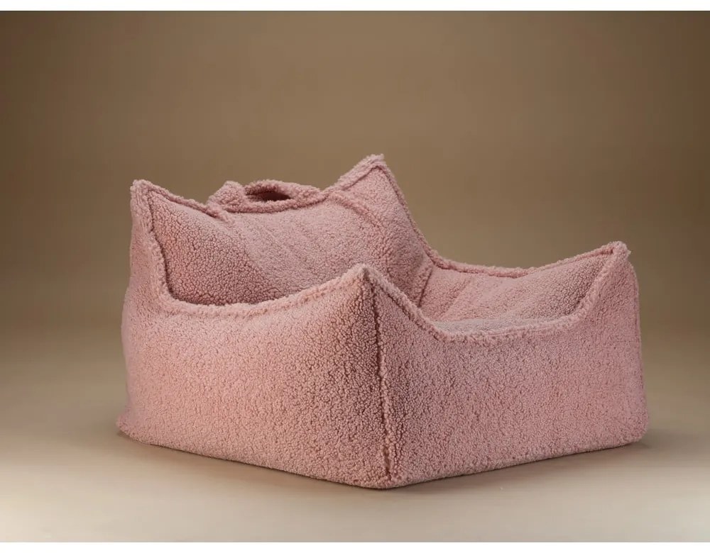 Fotoliu puf pentru copii roz cu tapițerie din țesătură bouclé Chair – Wigiwama