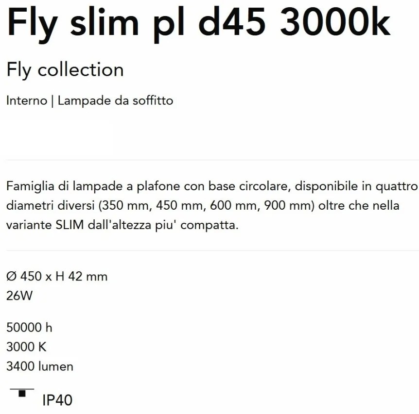Plafoniera LED moderna Fly slim pl d45 3000k alba