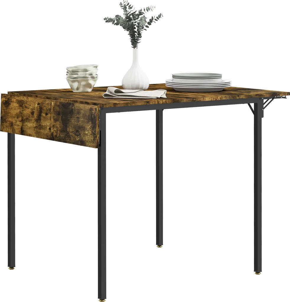 HOMCOM Masă Pliabilă Stil Industrial pentru 2-4 Persoane cu 2 Laturi Extensibile, 120x79x79 cm, Maro Rustic | Aosom Romania