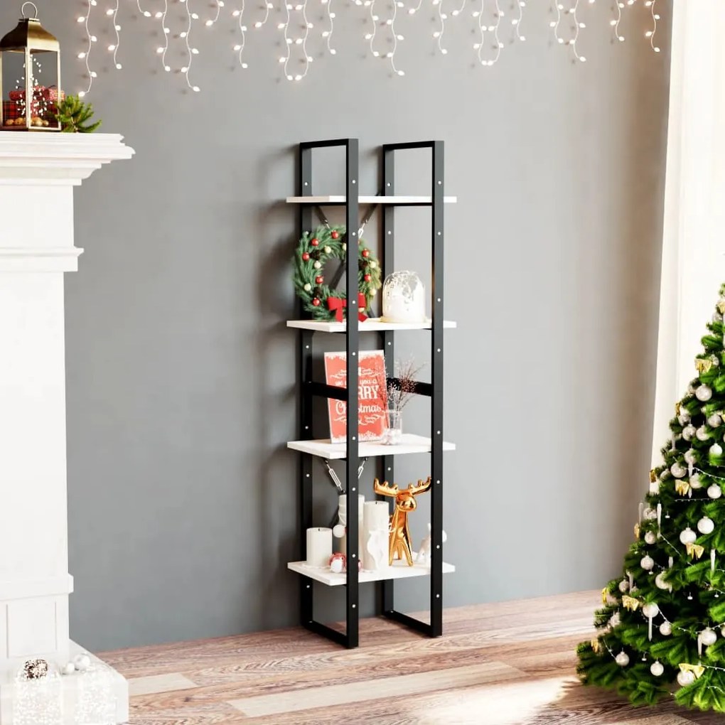 806423 vidaXL Bibliotecă cu 4 rafturi, alb, 40x30x140 cm, lemn masiv de pin