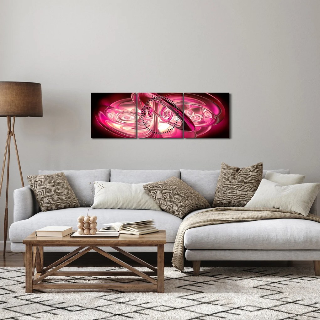 Tabloul cu fractali roz (cu ceas) (90x30 cm)