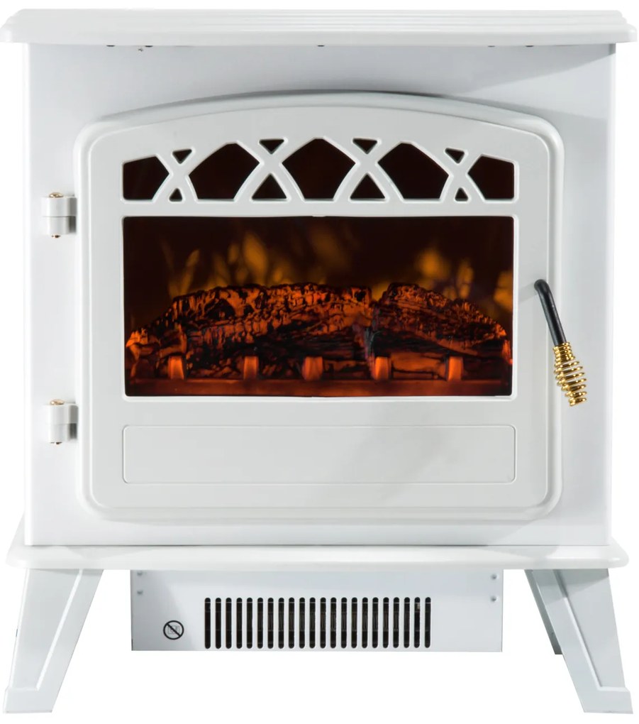 Homcom Soba Electrica de Sol cu Efect Flama Reglabila 1800W, Alb, 51x31x56cm