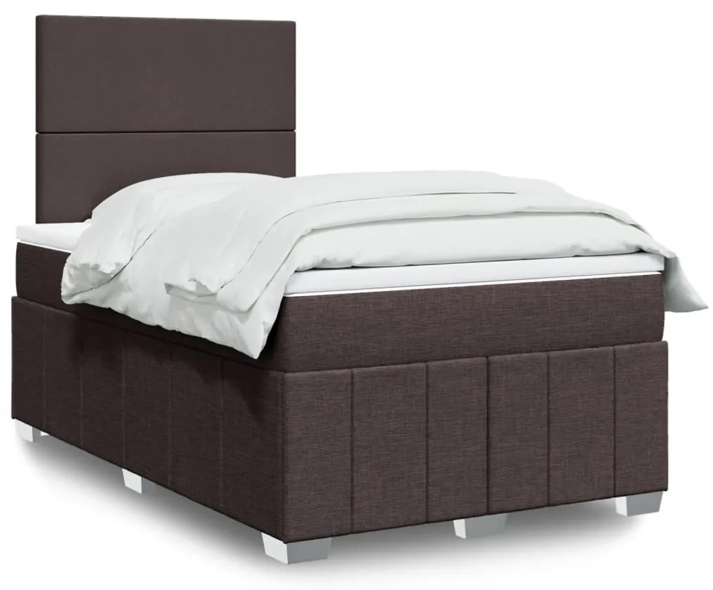 vidaXL Pat box spring cu saltea, maro închis, 120x200 cm, textil