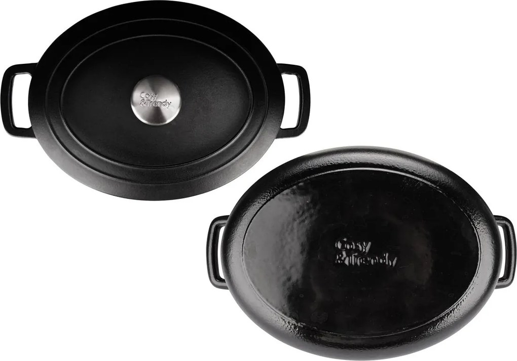 Oală fontă emailată ovală cu capac 31x24 cm Negru Fontestic Cosy &amp; Trendy 9967314