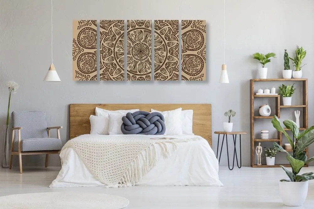 Tablou 5-piese Mandala cu model natural abstract