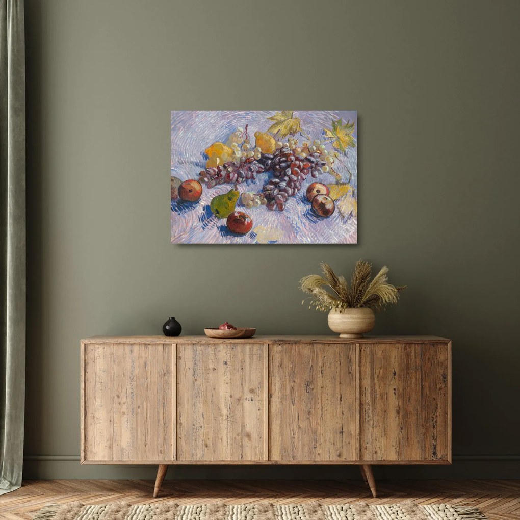 Tablou pe sticlă - Vincent van Gogh, Grapes, Lemons, Pears, and Apples, reproducere (70x50 cm)