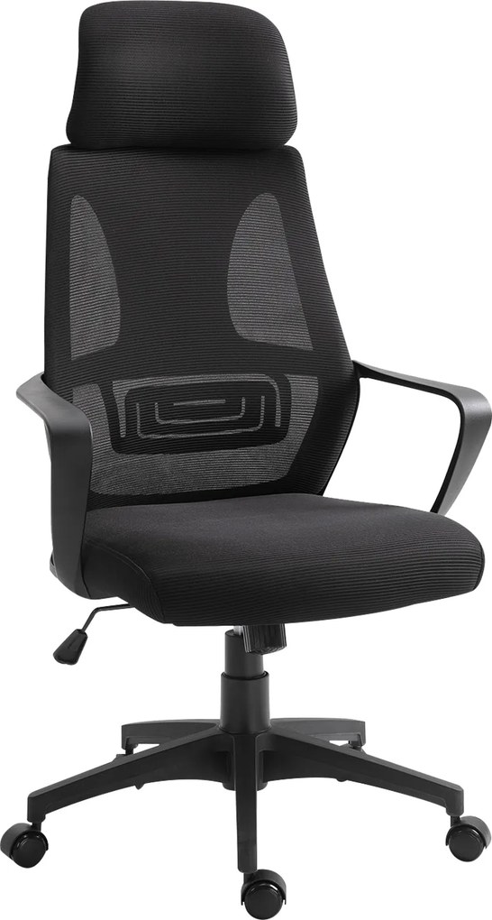 Vinsetto Scaun de Birou Ergonomic cu Brațe și Tetieră Reglabilă, Scaun Pivotant cu Suport Lombar, 64x55x116-126 cm, Negru | Aosom Romania