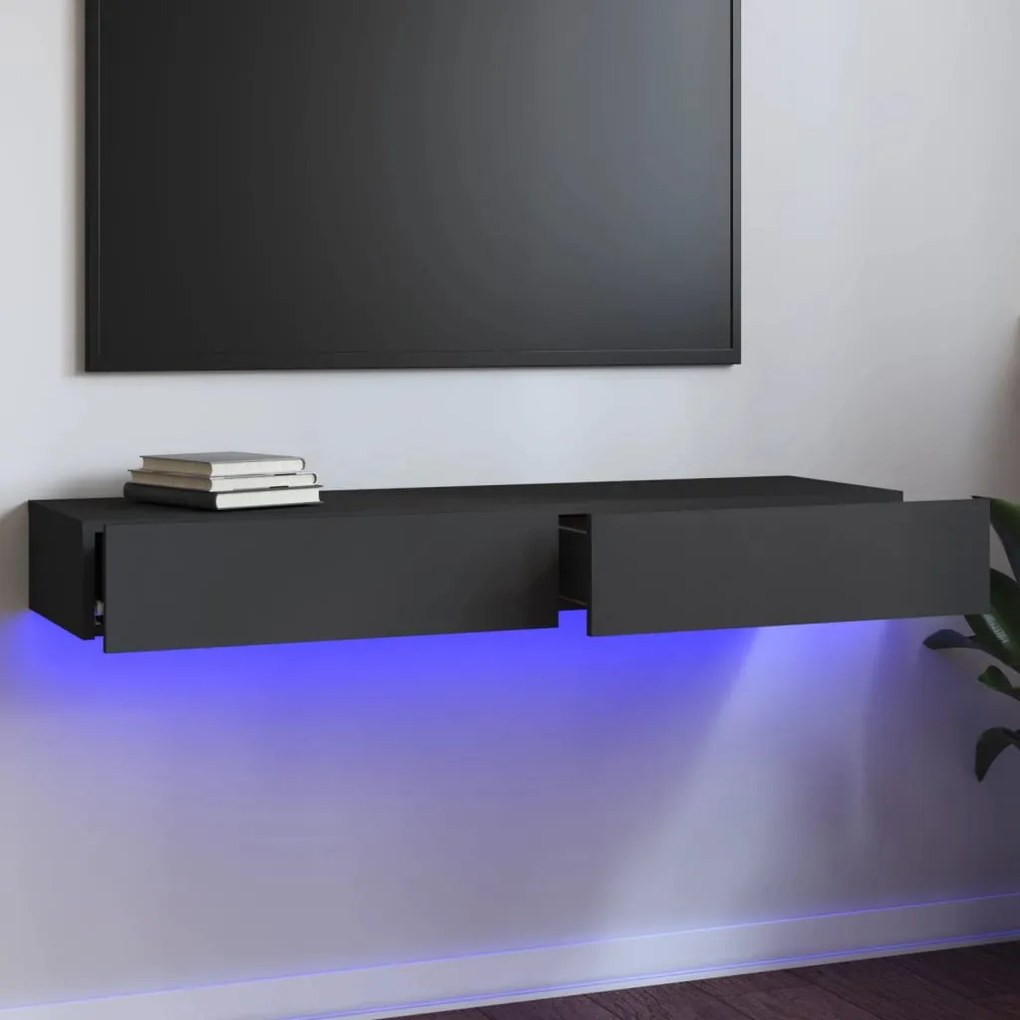 832865 vidaXL Comodă TV cu lumini LED, gri deschis, 120x35x15,5 cm