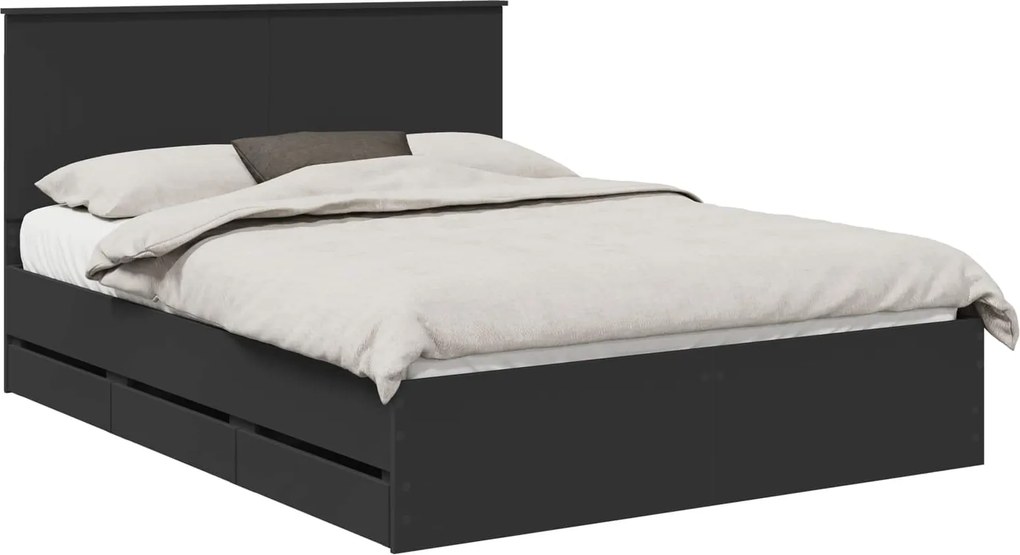 vidaXL Cadru de pat cu headboard Negru 150 x 200 cm Lemn Ingineresc