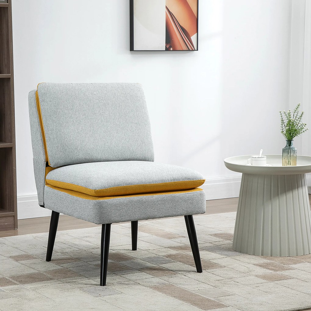 HOMCOM Fotoliu de design tapitat cu picioare de otel, fotoliu modern din material gri si galben, 58x75x85cm | AOSOM RO