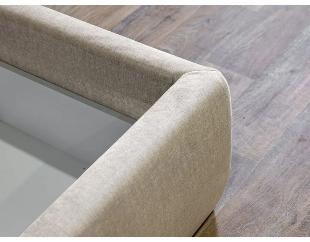 Pat matrimonial 160x200 cm bej tapițat cu spațiu de depozitare cu somieră Jade – Bobochic Paris