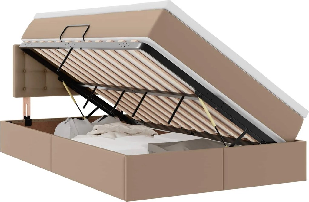 vidaXL Pat cu saltea și LED Cappuccino 120 x 200 cm Piele artificială