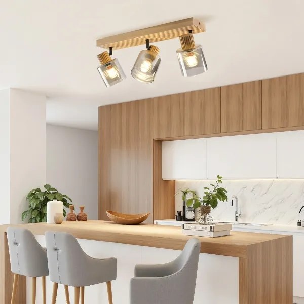 Brilagi - Aplica spot HYGGE 3xE14/15W/230V lemn/sticlă fumurie