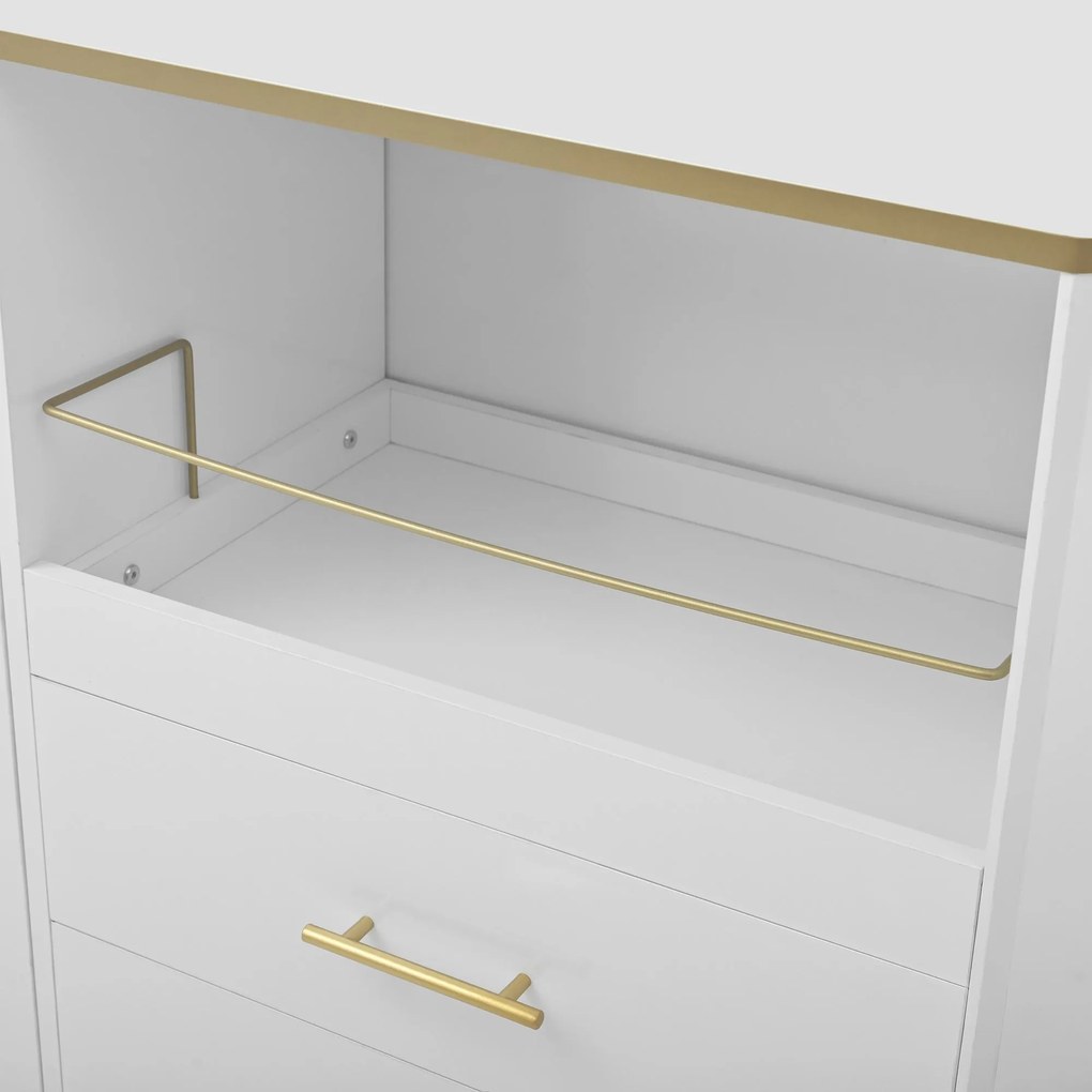 Comodă cu 2 sertare și 2 uși din sticlă, spațiu generos de depozitare, 140x38x90 cm, Alb