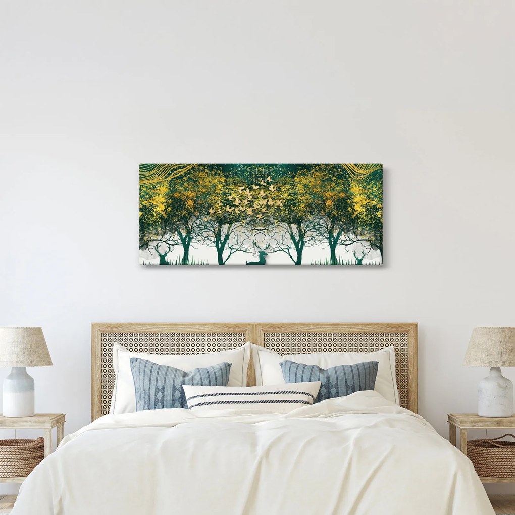 Tablou - Căprioare în pădurea verde (120x50 cm)