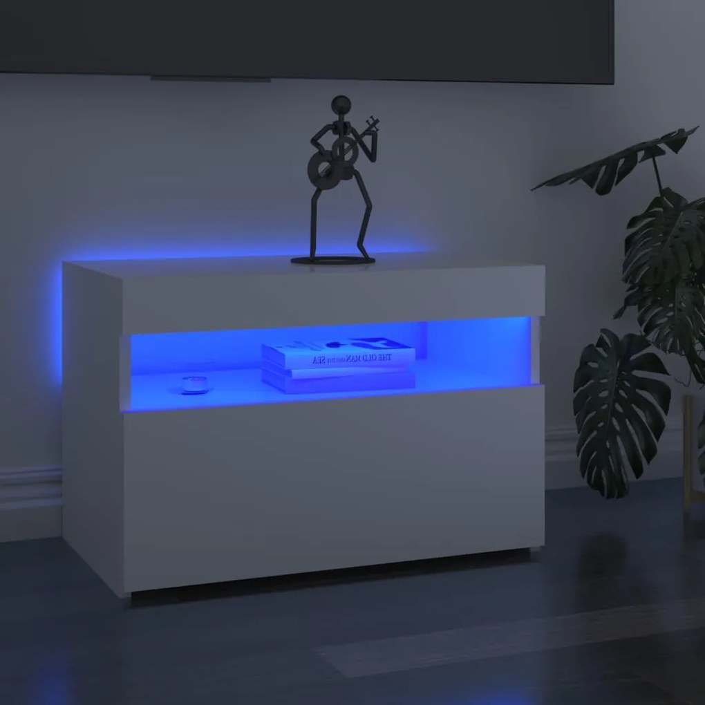 804421 vidaXL Comodă TV cu lumini LED, alb extralucios, 60x35x40 cm