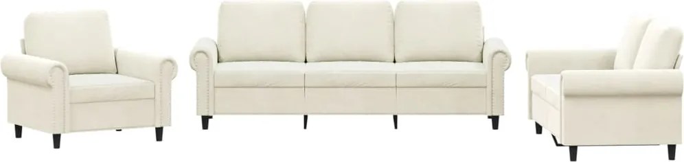 vidaXL Set de canapele cu perne, 3 piese, crem, catifea