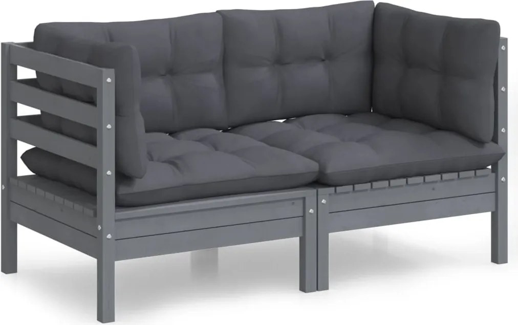 vidaXL Canapea de grădină cu 2 locuri, perne antracit, lemn masiv pin