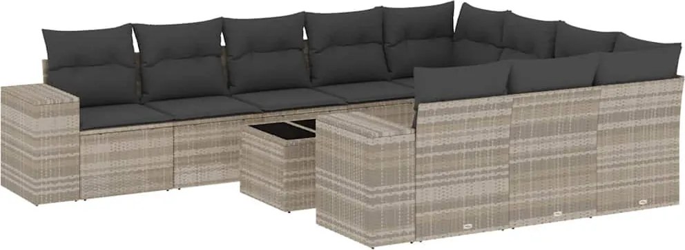 vidaXL Set canapele de grădină cu perne, 11 piese, gri, poliratan
