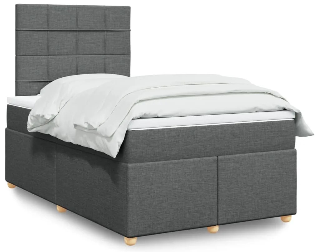 vidaXL Pat box spring cu saltea, gri închis, 120x200 cm, textil
