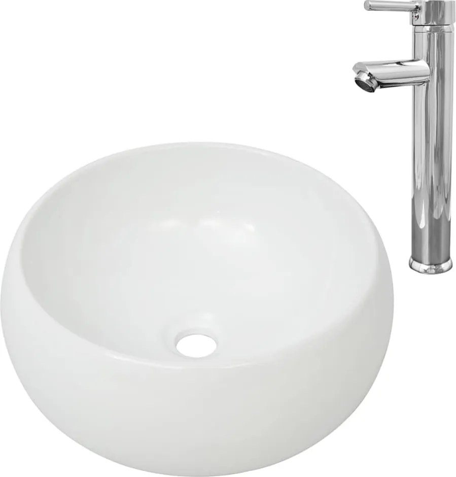 vidaXL Chiuvetă de baie cu robinet mixer, ceramică, rotund, alb