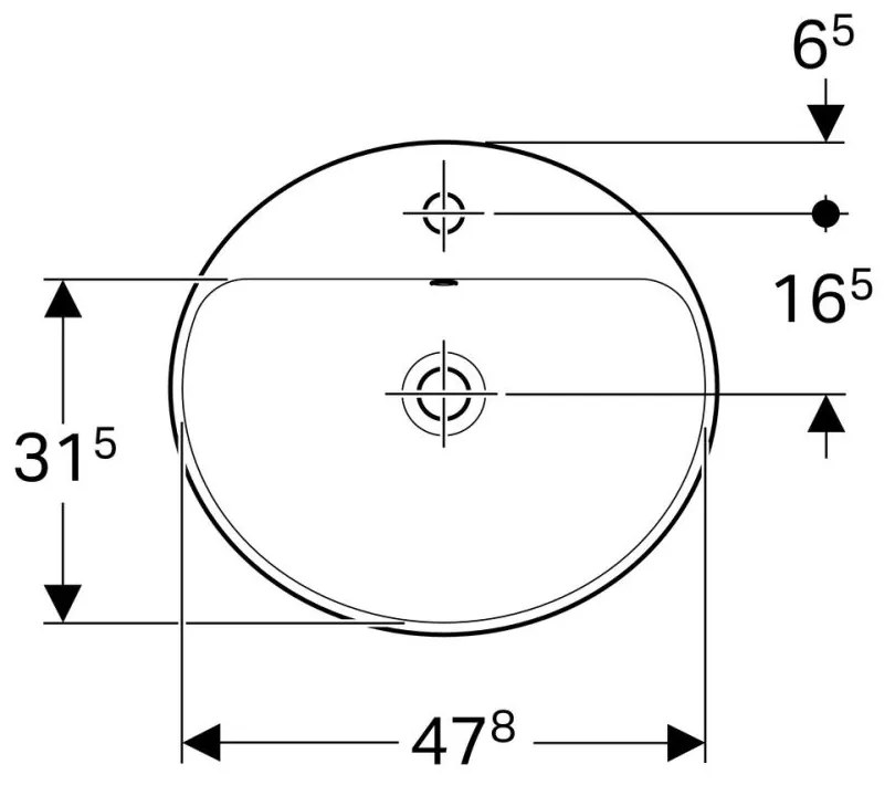 Lavoar baie incastrat alb 50 cm, oval, cu orificiu baterie, Geberit VariForm Cu orificiu, 500x450 mm