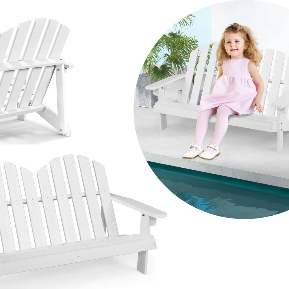 Scaun Adirondack pentru 2 persoane pentru copii, alb