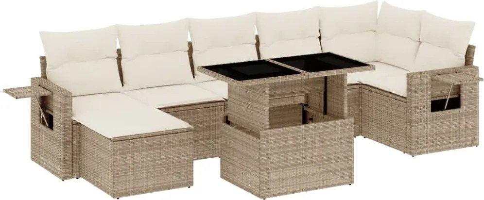 vidaXL Set canapele de grădină, 8 piese, cu perne, bej, poliratan