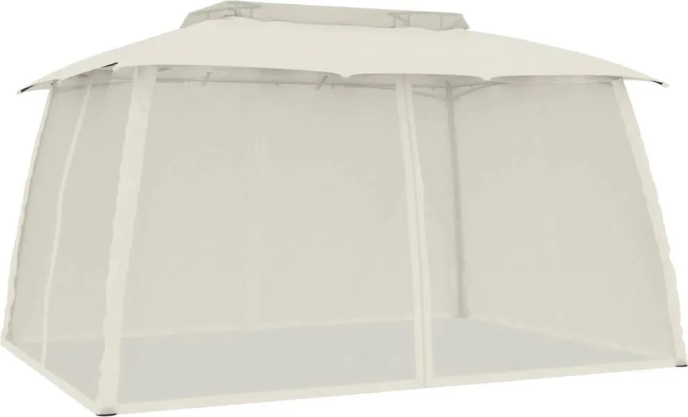 vidaXL Foișor cu acoperiș dublu/pereți din plasă crem 3,93x2,93 m oțel