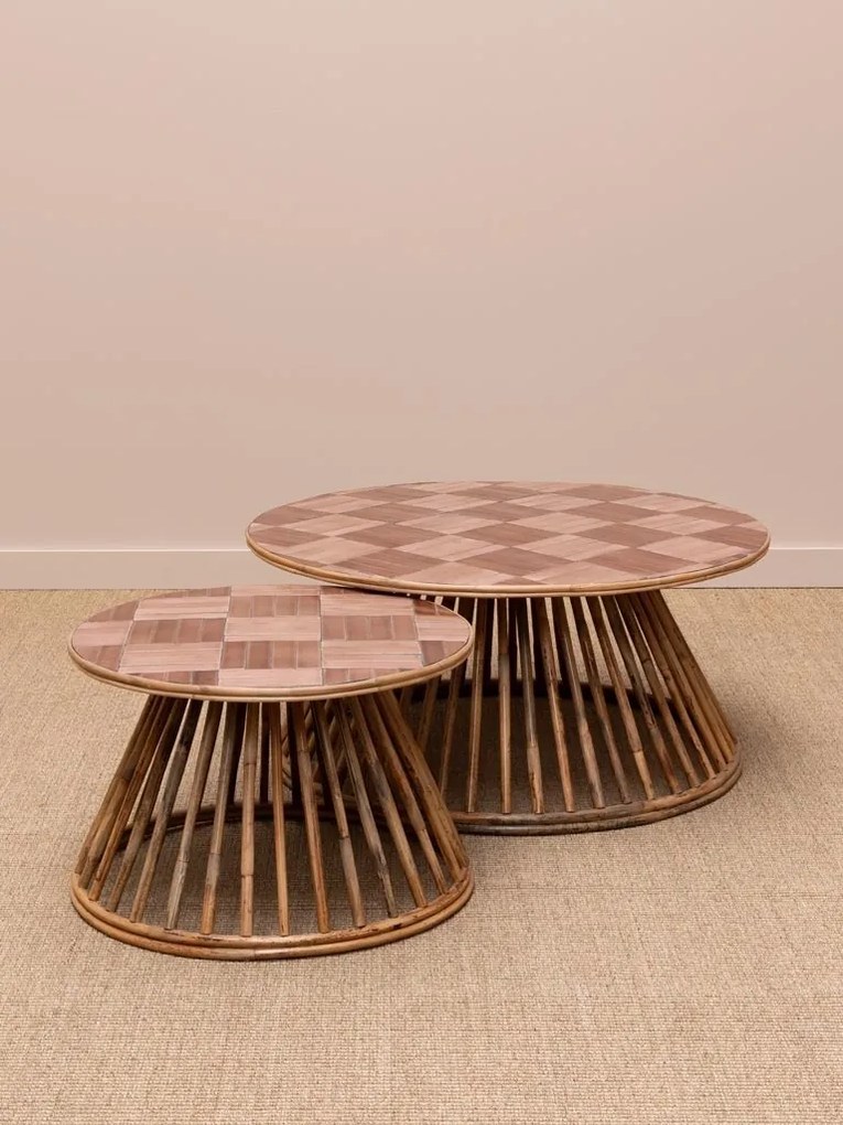 Masuta laterala din rattan si ceramica, roz, "Chandra"