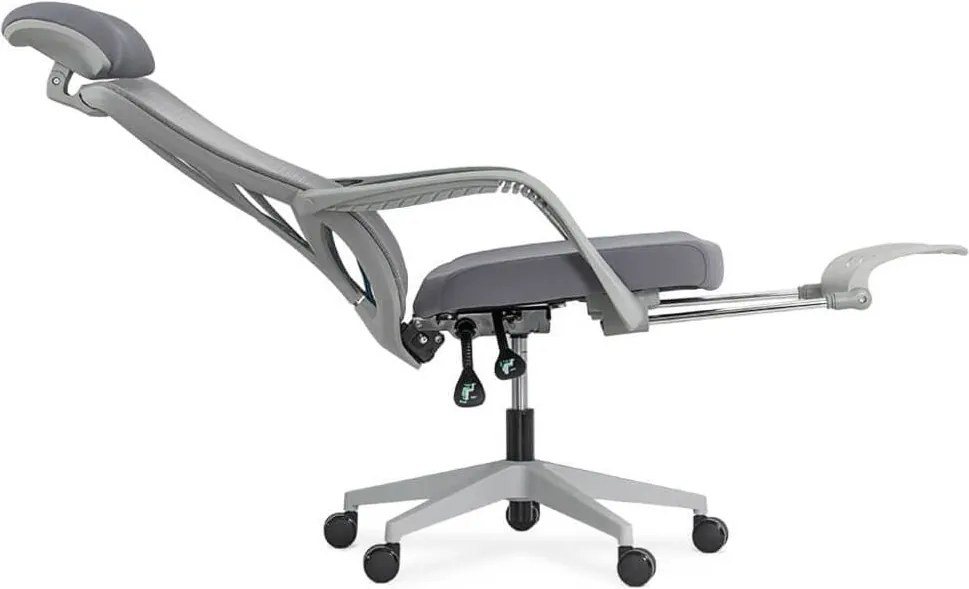 Scaun ergonomic SYYT 9512 gri, spătar rabatabil și suport picioare