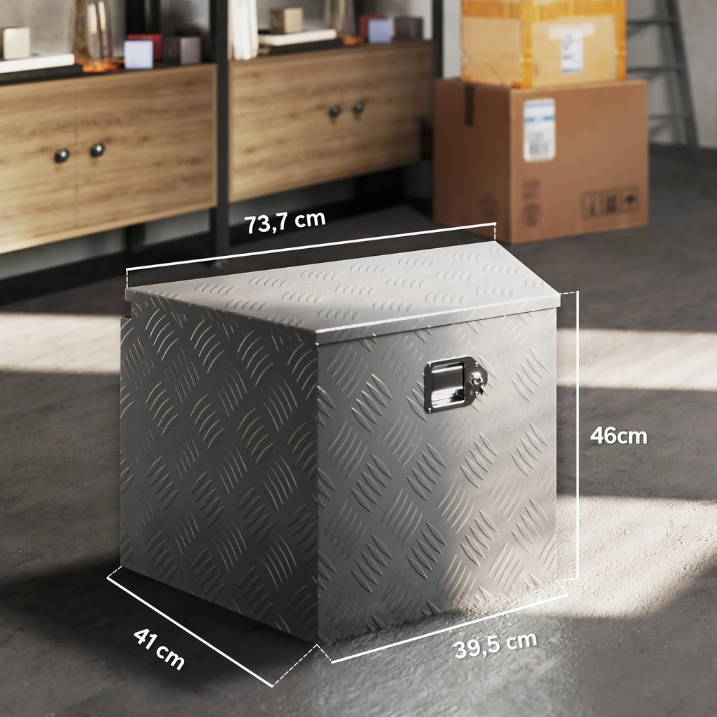 HOMCOM Cutie de scule pentru remorcă cutie de depozitare din aluminiu cu încuietoare formă trapezoidală 73,7 x 41 x 46 cm argintiu | Aosom Romania