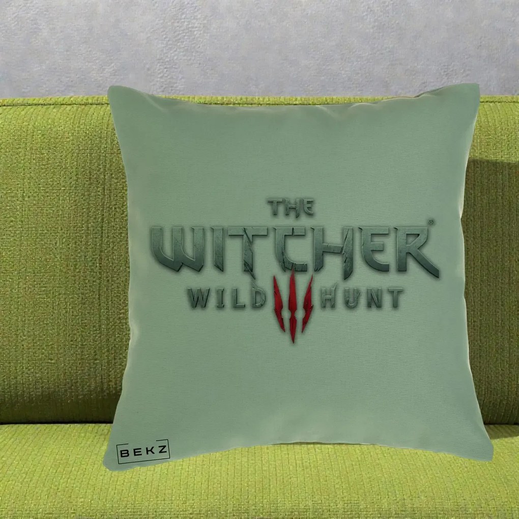 Perna Personalizata The Witcher 3 Wild Hunt, 40x40 cm, Verde, Husa Detasabila, Perna Inclusa, BEKZ®