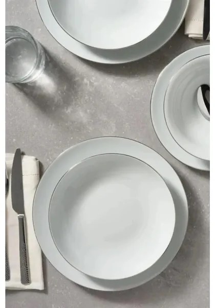 Set veselă 8 piese, porțelan, alb/argintiu