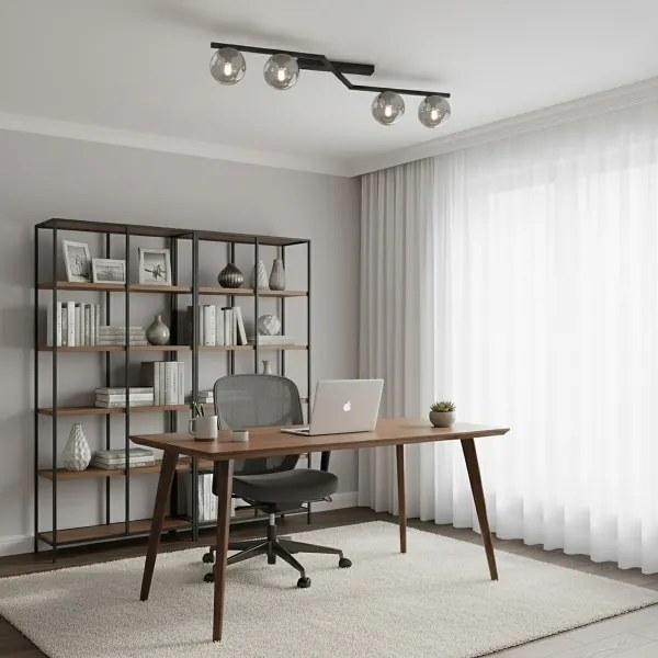 Plafonieră NATON, 4xE14/10W/230V, negru/fumuriu