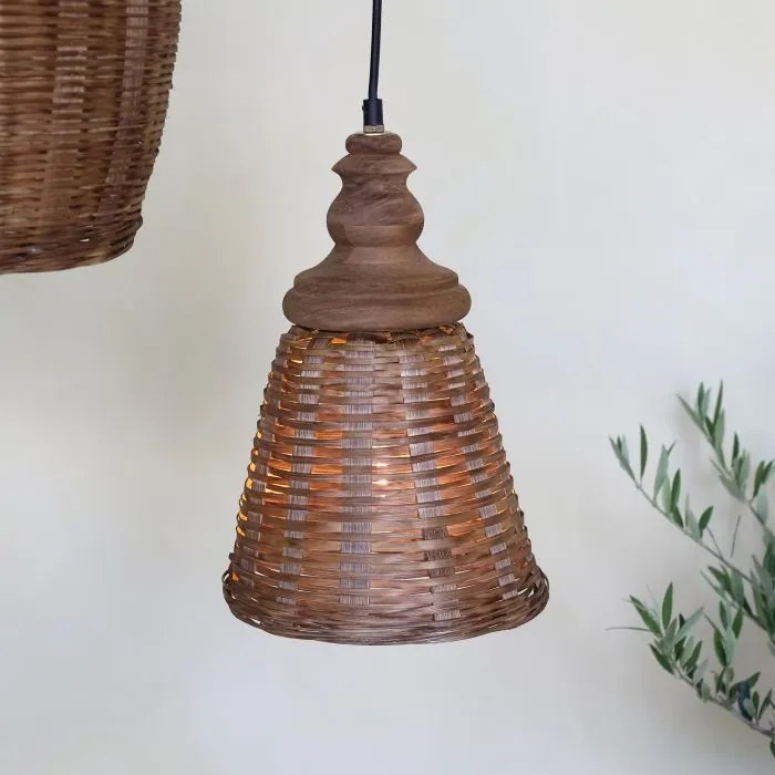 Lustra împletită manual din rattan si rachita, D22 cm