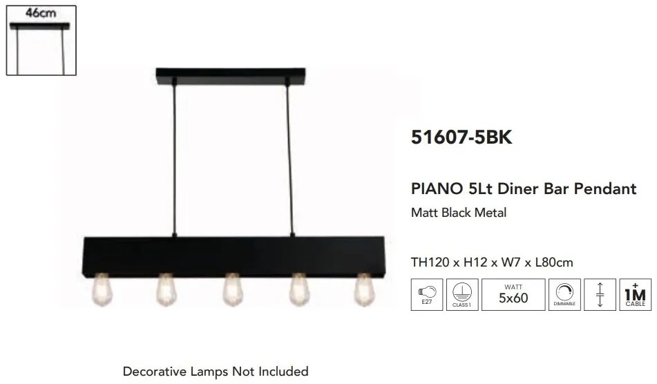 Lustra suspendata pentru bar sau masa cu 5 surse de lumina Piano