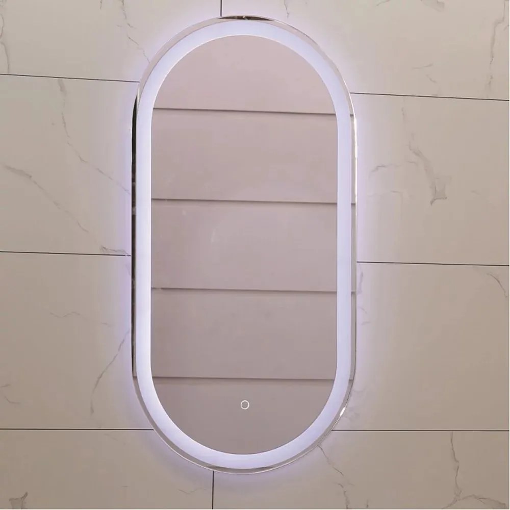Oglinda cu iluminare LED cu functie dezaburire Inter Ceramic 40x80 cm ovala crom lucios
