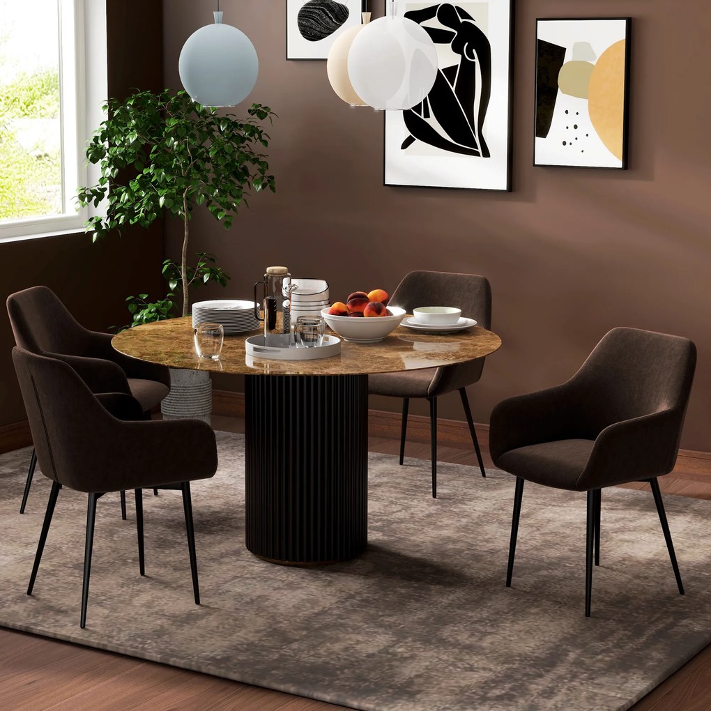 HOMCOM Set 2 Scaune de Dining Tapițate în Stil Nordic cu Brațe și Picioare din Oțel, 54x57x80 cm, Maro | Aosom Romania