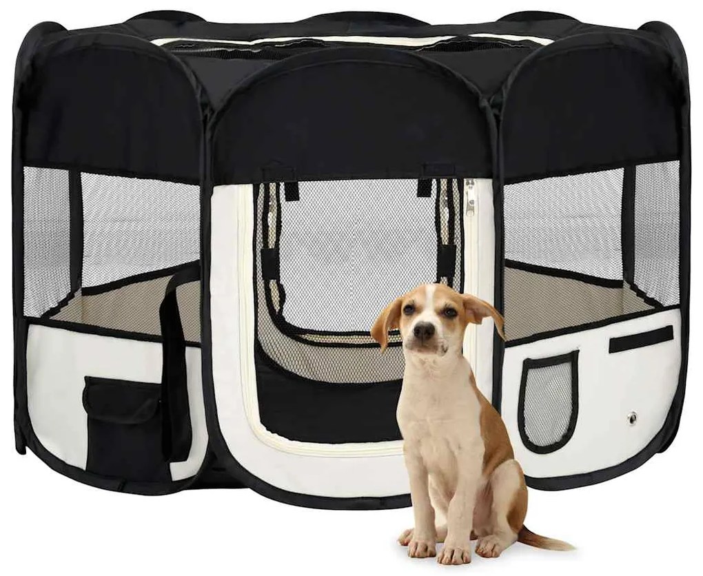 vidaXL Țarc de câini pliabil cu sac de transport, negru, 110x110x58 cm