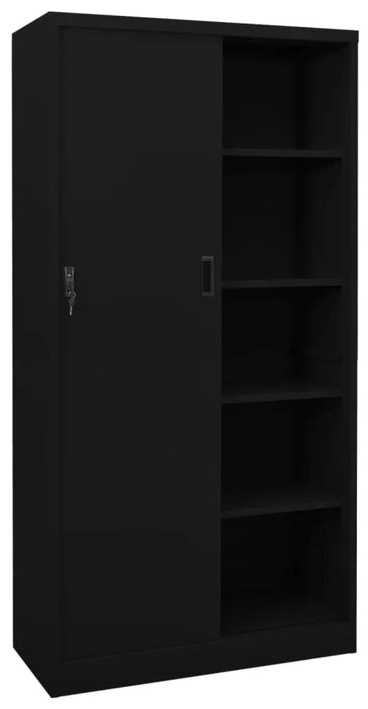 335960 vidaXL Dulap de birou cu ușă glisantă, negru, 90x40x180 cm, oțel