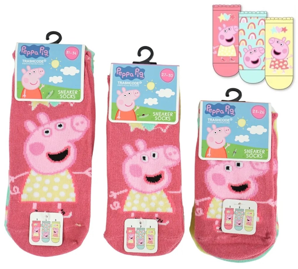 Ciorapi copii PEPPA PIG, 3 perechi - diferite marimi Marime: 31 - 34