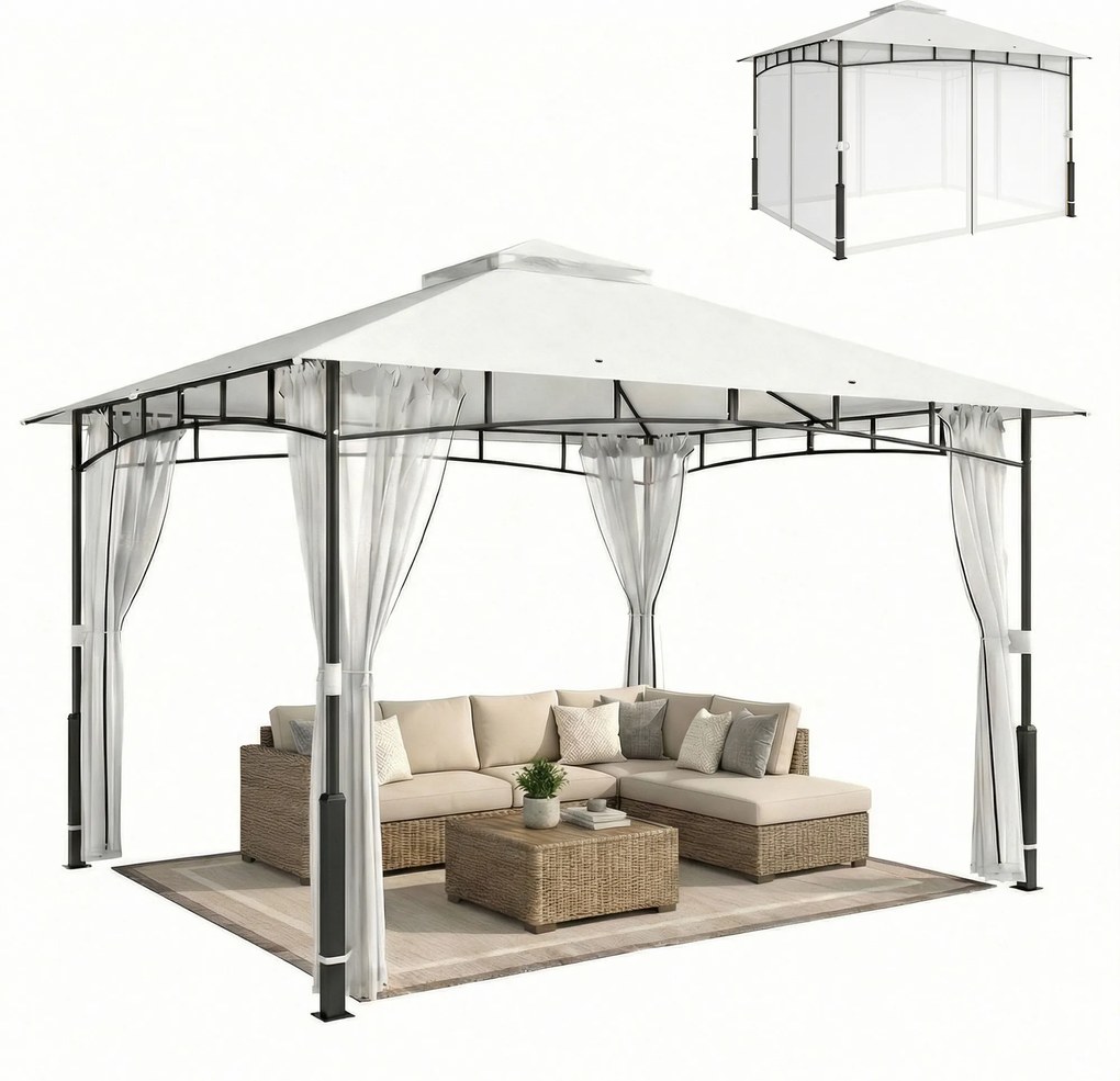 Outsunny Pavilion, 3x3,6 m rezistent la apă Stabil pavilion de grădină cu plasă anti-țânțari, acoperiș dublu, pentru grădină, terasă, Negru | Aosom Romania