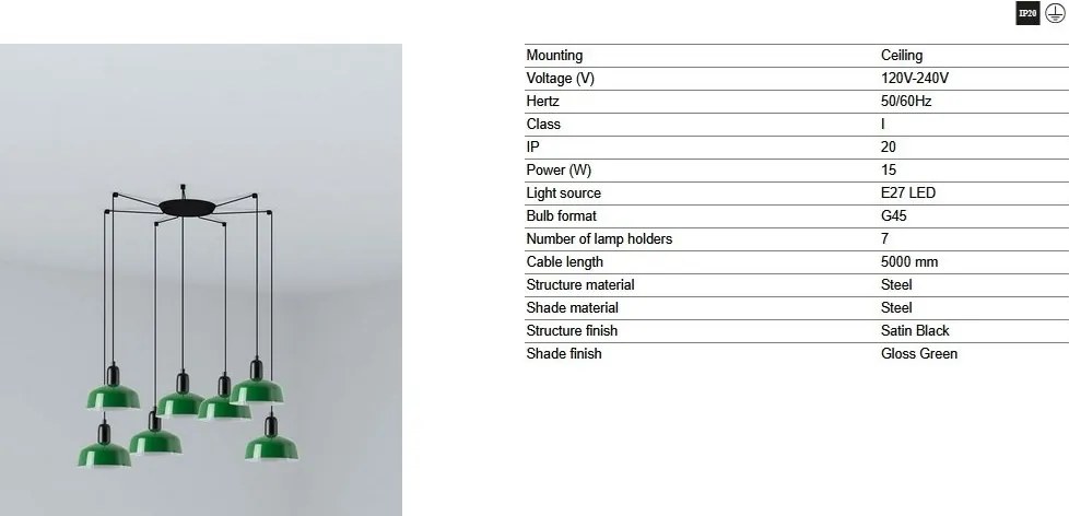 Lustra cu 7 pendule metal TATAWIN S verde