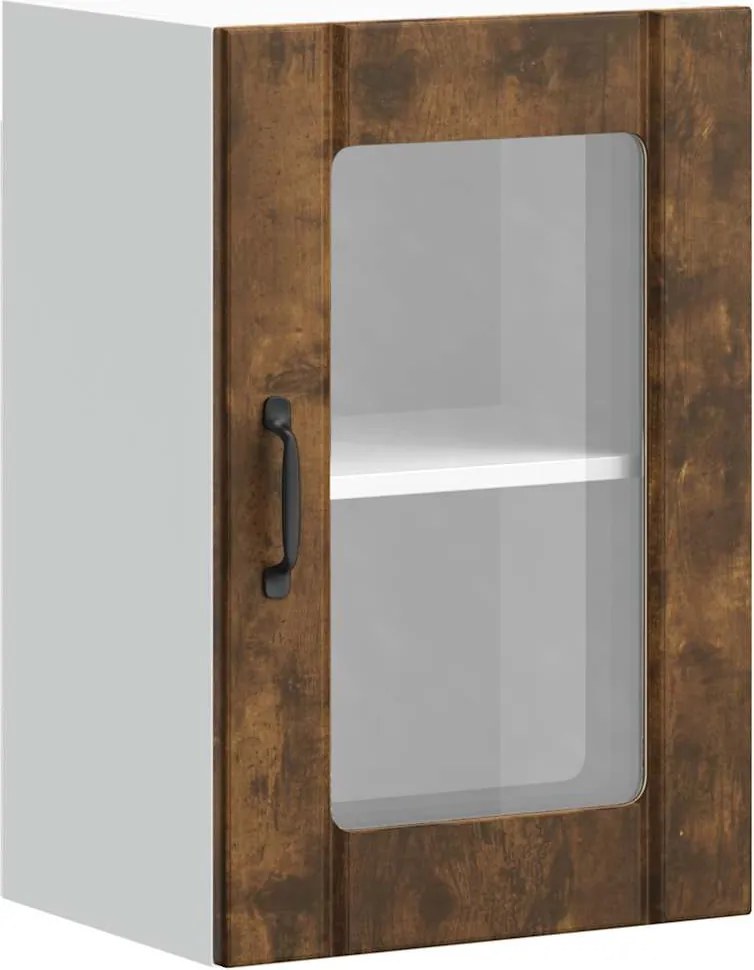 vidaXL Dulap de bucătărie cu ușă din sticlă stejar afumat „Lucca”