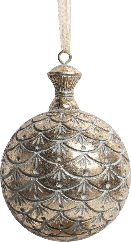 Glob vintage verde cu auriu pentru bradul de Crăciun, H14,5/D10 cm, „Antique”