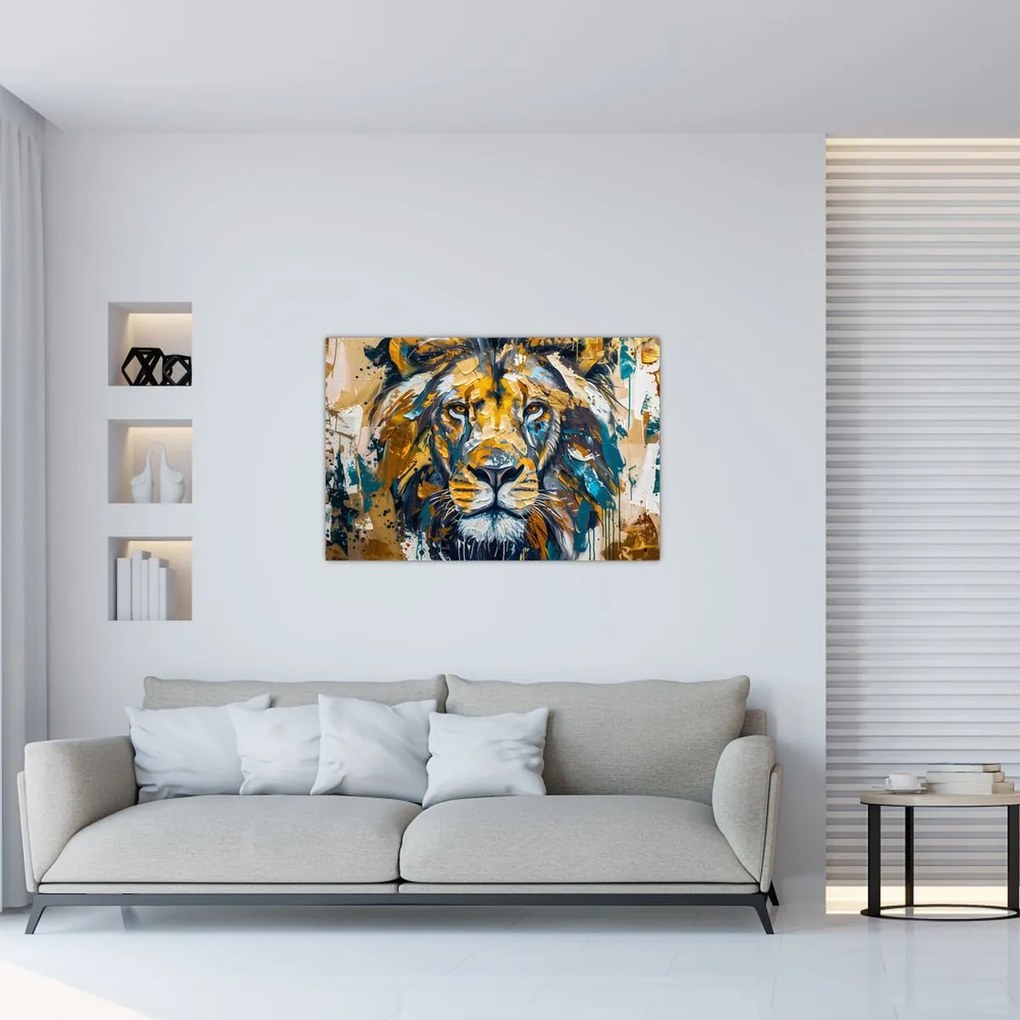Tablou - pictură în ulei abstractă cu leu (90x60 cm)