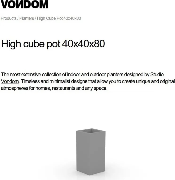 Ghiveci plante design decorativ modern exterior / interior CUBE POT 40x40x80cm