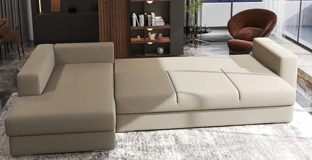 Colțar extensibil dumonde cu ladă de depozitare si sezut confortabil din spuma high-density, Gloria Enjoy Camel 320x183 cm