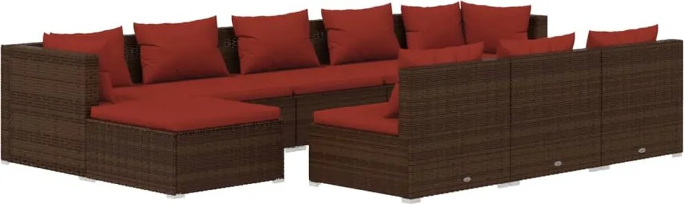 vidaXL Set mobilier de grădină cu perne, 10 piese, maro, poliratan